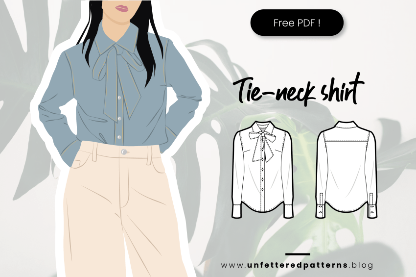 Denim overhemd met strik – Gratis naaipatroon download PDF # UP1031- Ongebonden patronen