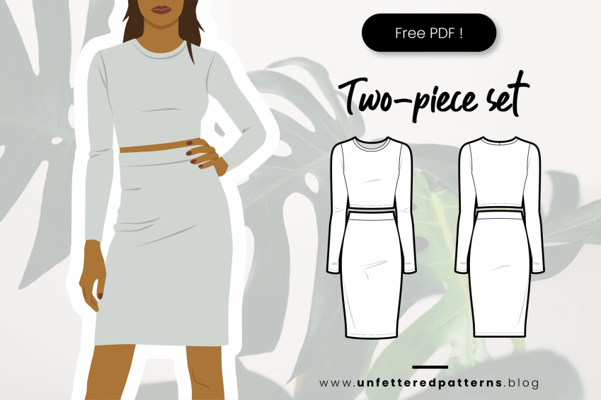Jersey tweedelige set top en bodycon rok – Gratis naaipatroon downloaden PDF #UP1011 – Unfettered Patterns