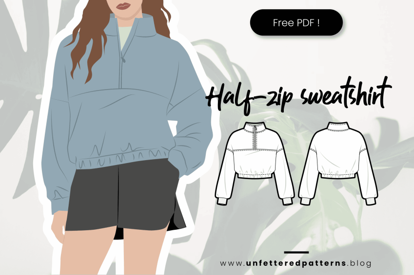Sweatshirt met halve rits – Gratis naaipatroon downloaden PDF #UP1068 – Ongebonden patronen