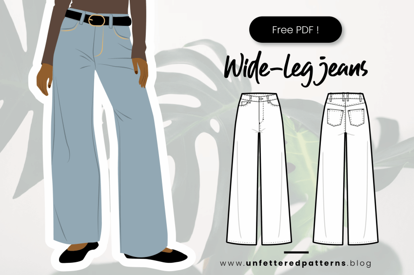 Jeans met wijde pijpen en hoge taille – Gratis naaipatroon downloaden PDF #UP1001 – Unfettered Patterns