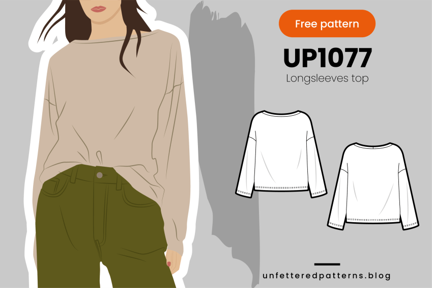 T-shirt met lange mouwen en boothals- Gratis naaipatroon downloaden PDF #UP1077 – Unfettered Patterns