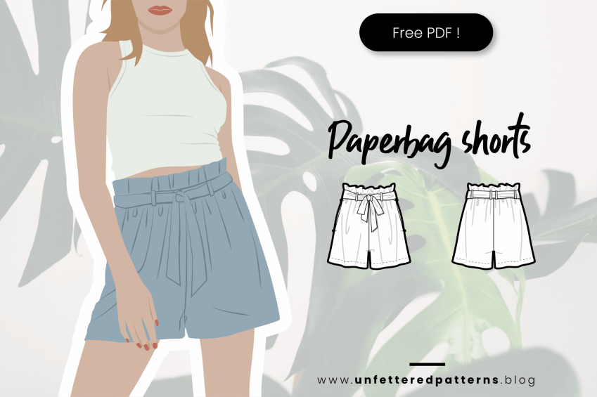 Korte culottes met papieren zak in de taille – Gratis naaipatroon downloaden PDF #UP1010 – Ongebonden patronen