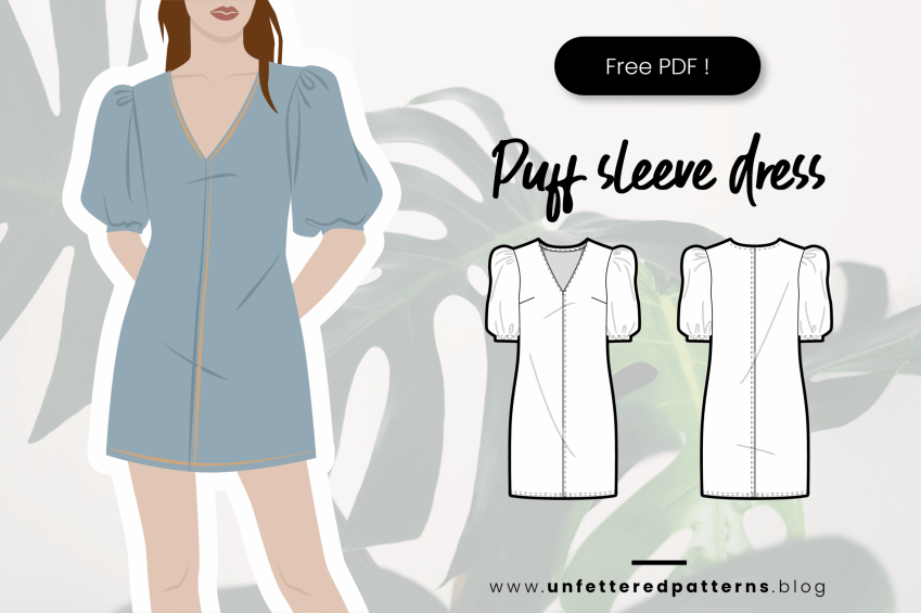 Korte jurk met pofmouwen – Gratis naaipatroon downloaden PDF #UP1002 – Unfettered Patterns