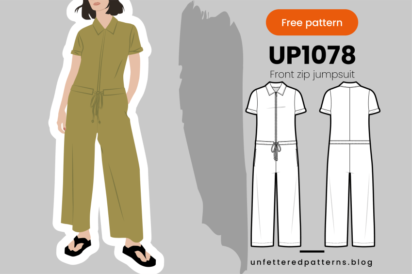 Jumpsuit met rits aan de voorkant – Gratis naaipatroon downloaden PDF #UP1078 – Unfettered Patterns