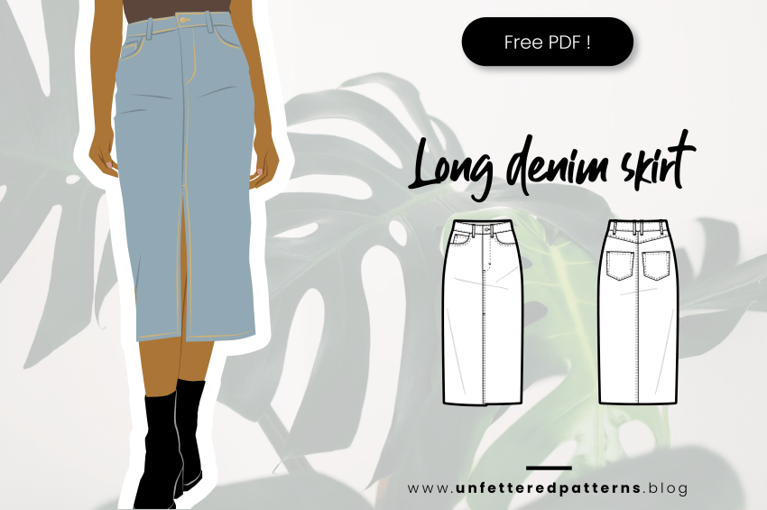 Lange spijkerrok – Gratis patroon downloaden PDF #UP1033 – Ongebonden patronen