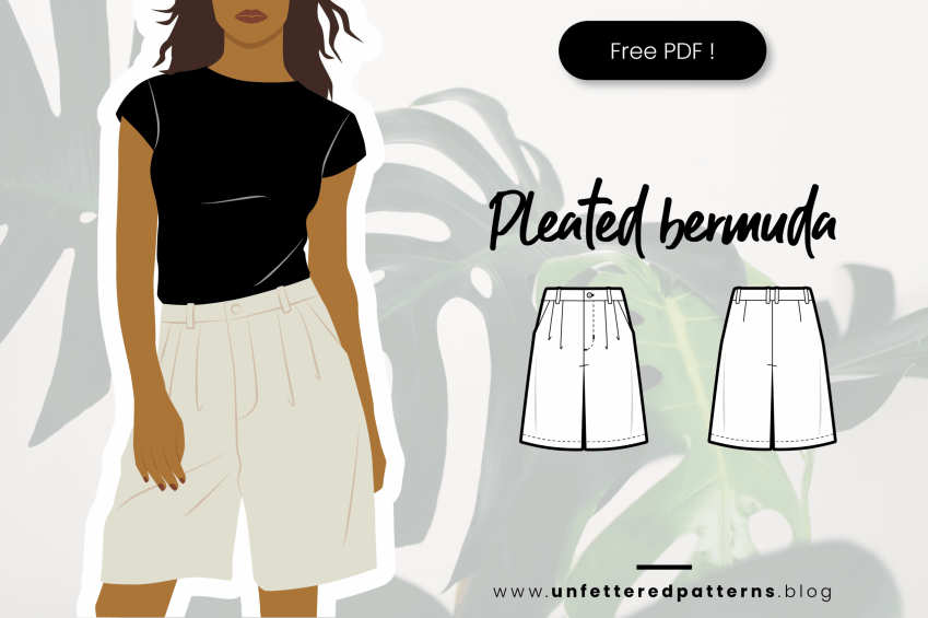 Geplooide bermuda op maat – Gratis naaipatroon download PDF #UP1022 – Ongebonden patronen