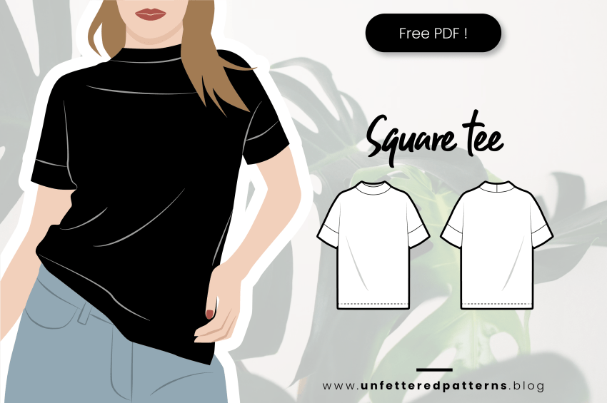 Vierkant T-shirt met hoge hals – Gratis naaipatroon downloaden PDF #UP1035 – Unfettered Patterns