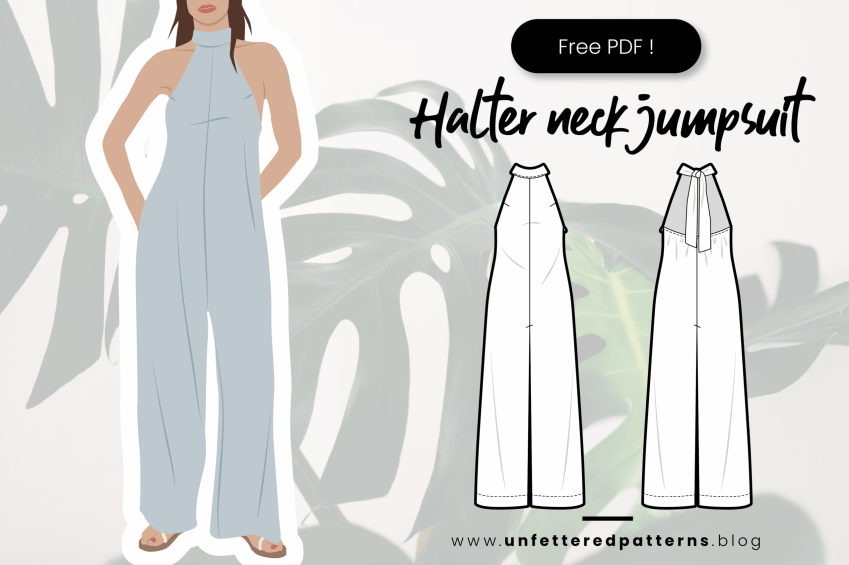 Halterjumpsuit met wijde pijpen – Gratis naaipatroon downloaden PDF # UP1064- Unfettered Patterns