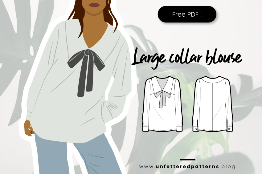 Blouse met grote kraag – Gratis naaipatroon download PDF #UP1056 – Ongebonden patronen