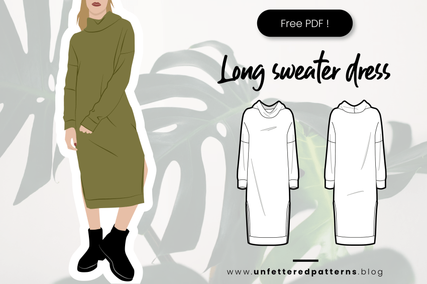 Lange en gezellige trui-jurk – Gratis naaipatroon downloaden PDF #UP1034 – Unfettered Patterns