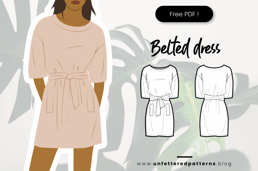 Elegante jurk met riem en zakken – Gratis naaipatroon downloaden PDF #UP1012 – Unfettered Patterns