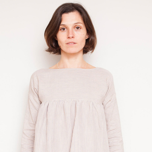 Nola Gestreepte Linnen Geplooide Blouse