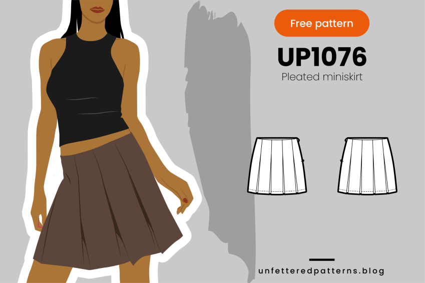 Geplooide minirok – Gratis patroon downloaden PDF #UP1076 – Ongebonden patronen