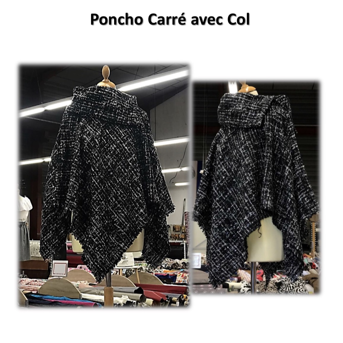 Vierkante poncho met kraag