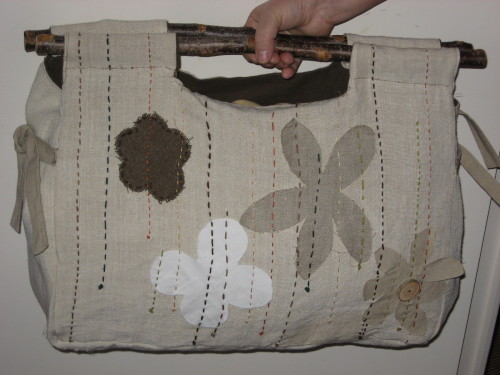 Sac cabas en lin anses en bois
